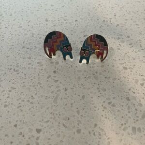 Vintage Laurel Burch Gold Plated Multi-colored “Aztec Cat” Earrings